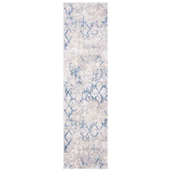 Amelia Light Gray/Blue 2 ft. x 12 ft. Abstract Runner Rug