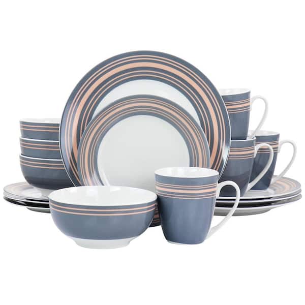 Silver Wind 16 Piece Fine Ceramic Dinnerware Set in Grey and Pink