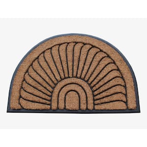 Sunburst Half Moon Tapered Edge Black 24 in. x 36 in. Large Rubber and Coir Mat