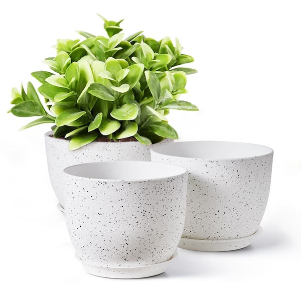 CONCORDIA KRONOS LLC Plant Pot 12 in./10 in./9 in., Speckled White Plastic for Indoor/Outdoor Plants with Drainage Hole, Flower Pots (3-Pack)