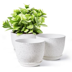 Plant Pot 12 in./10 in./9 in., Speckled White Plastic for Indoor/Outdoor Plants with Drainage Hole, Flower Pots (3-Pack)