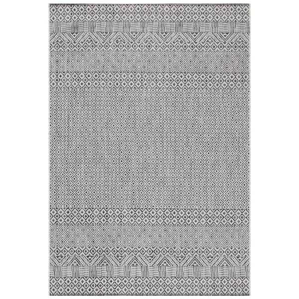 Courtyard Gray/Black 10 ft. x 14 ft. Trellis Multi-Diamond Indoor/Outdoor Area Rug