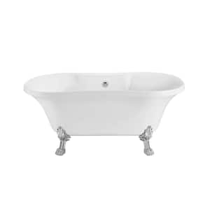 60 in. Acrylic Clawfoot Non-Whirlpool Bathtub in Glossy White With Polished Chrome Clawfeet And Polished Chrome Drain