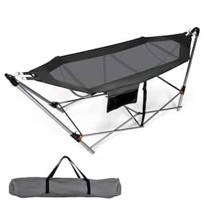 7.5 ft. Folding Portable Hammock Free Standing Hammock Bed with Stand-Folds Carrying Bag Anti-Slip Buckle in Grey