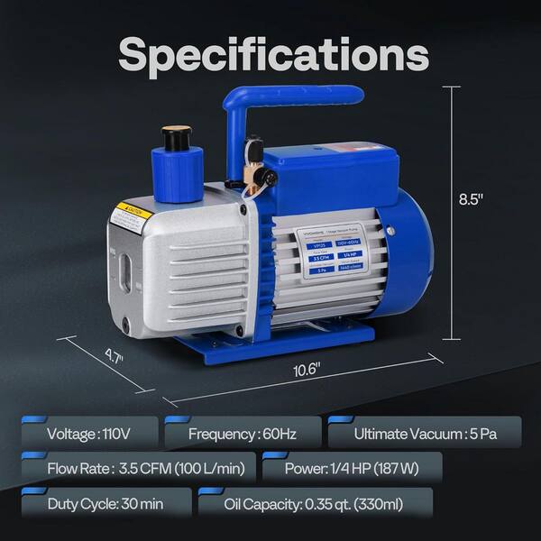 110V 4.5 CFM Single Stage Rotary Vacuum Pump - 1/3HP For HVAC/Auto AC, Model VH1130US