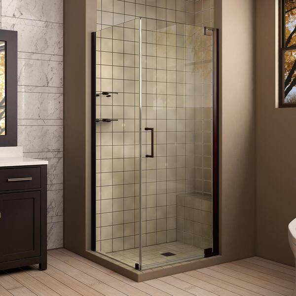 DreamLine Elegance 30 in. x 32 in. x 72 in. Semi-Frameless Pivot Corner Shower Enclosure in Oil Rubbed Bronze with Glass Shelves