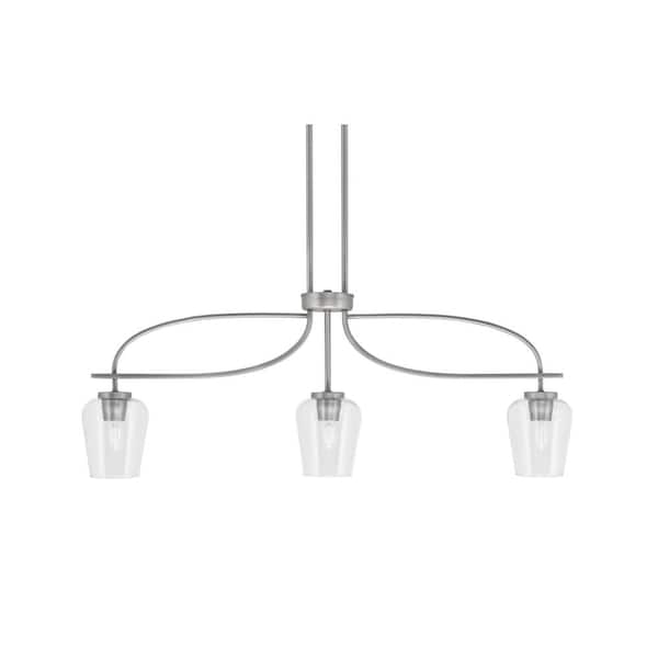 Unbranded Olympia 14.25 in. 3-Light Chandelier Graphite Clear Bubble Glass Shade