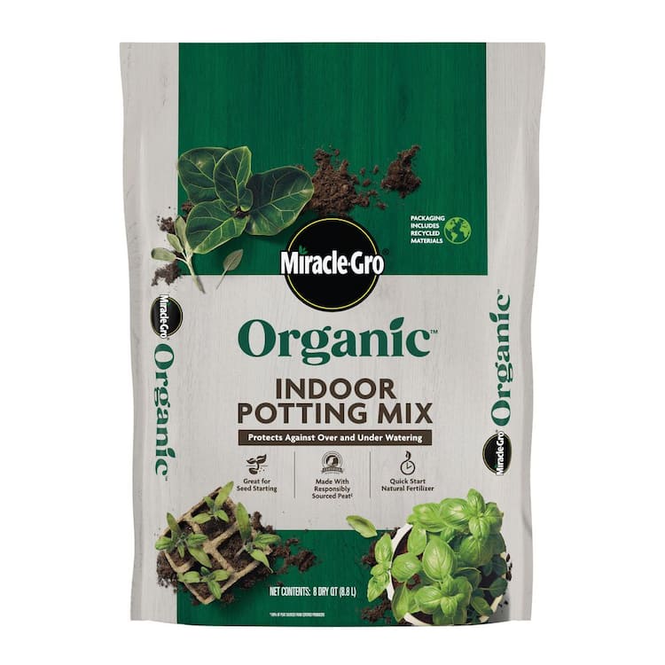 Miracle-Gro Organic Indoor Potting Mix 8 qt. Soil Protects Against Over/Under Watering, for Houseplants, Seed Starting, OMRI Listed