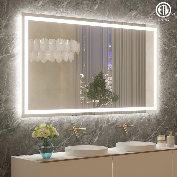 Klajowp 72in. W x 40 in. H Rectangular Tempered Glass Frameless Anti-Fog Dimmable Wall Mounted Bathroom Vanity Mirror