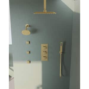 ZenithRain Shower System 8-Spray 12 and 6 in. Dual Wall Mount Fixed and Handheld Shower Head 2.5 GPM in Brushed Gold