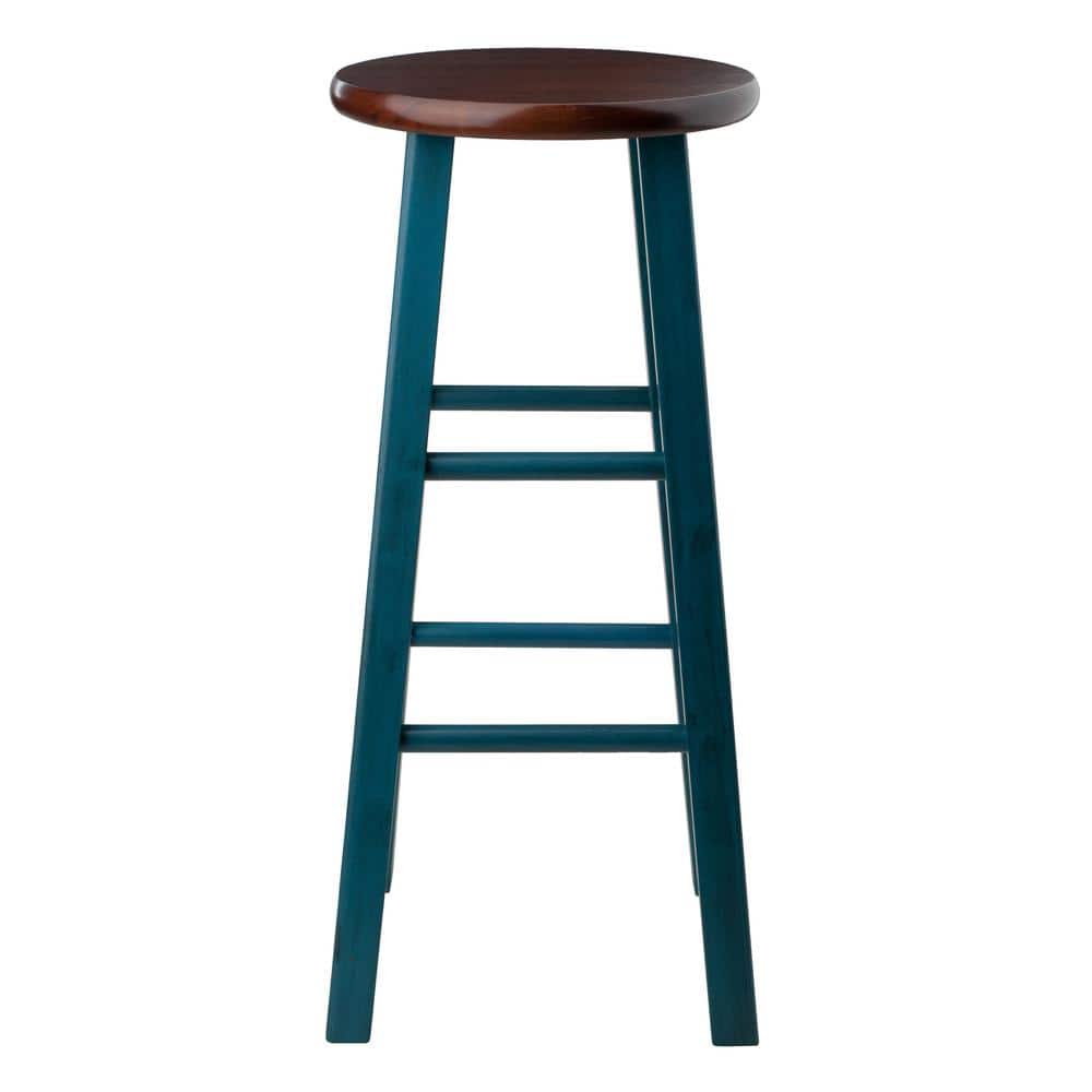 Rustic Teal and Walnut 29" Solid Wood Backless Bar Stool