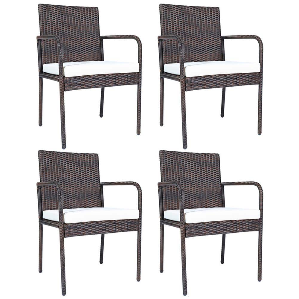 Cushioned Rattan Wicker Dining Chairs Patio Outdoor with Beige Cushion Armrest (Set of 4) price history on PriceWatchPro
