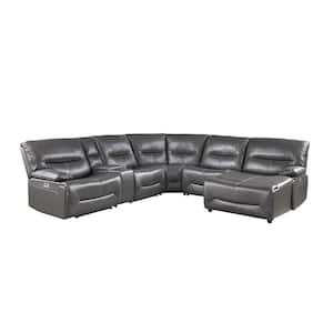 Halliday 119 in. Straight Arm 6-piece Faux Leather Power Reclining Sectional Sofa in Gray with Right Chaise
