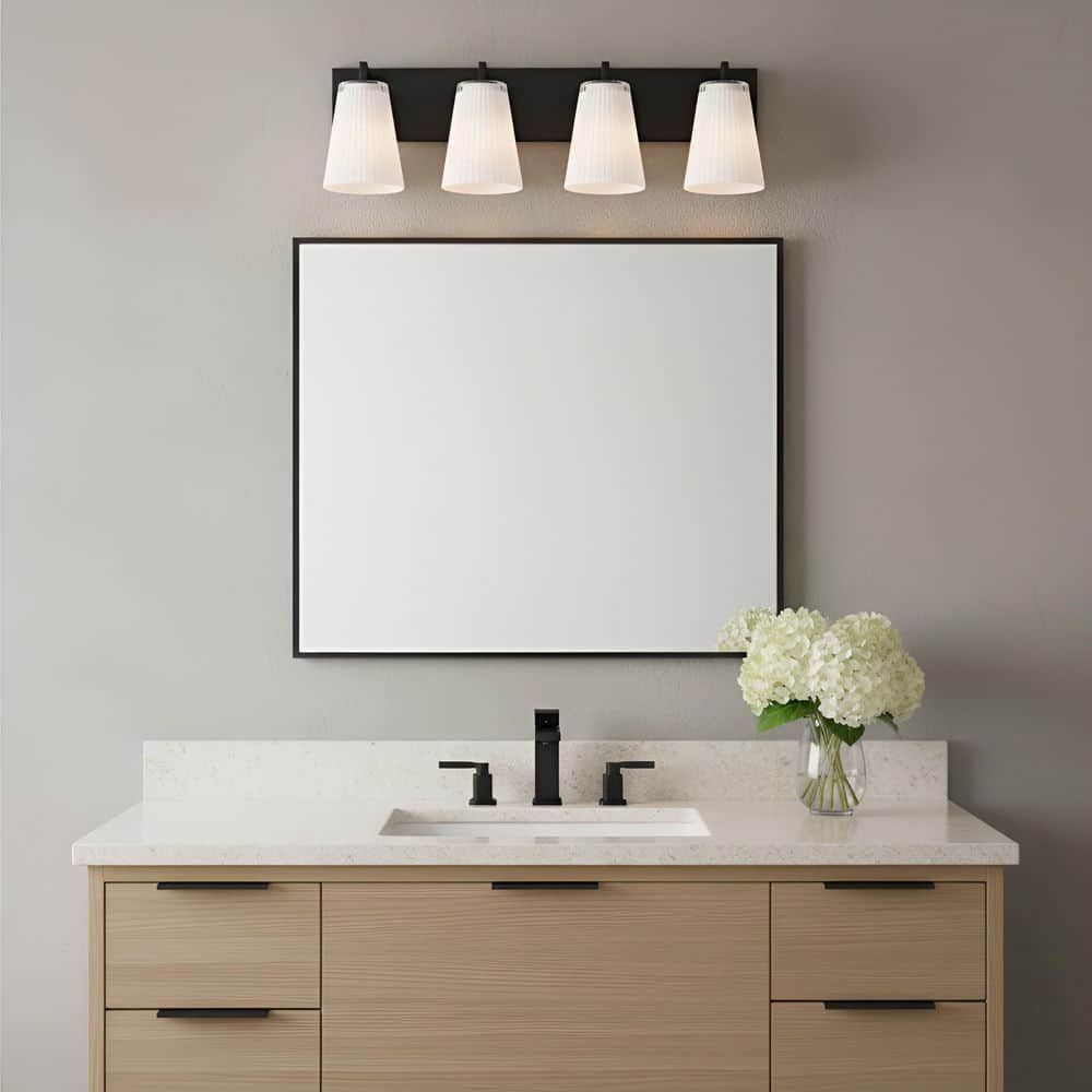 Upson 23.5 in. W x 7.75 in. H 4-Light Midnight Black Dimmable Extra Large Bathroom Vanity Light with Glass Shades price history on PriceWatchPro