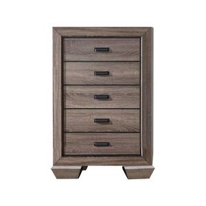 SignatureHome Finish Brown Tone Material Wood Kerry Wood Jardena 5-Drawer Chest Dimensions: 16.5"W x 33"L x 50"H