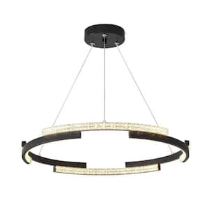 72-Watt Modern Dimmable Integrated LED Black Geometric Round Ring Design Chandelier with Acrylic Shade and Remote