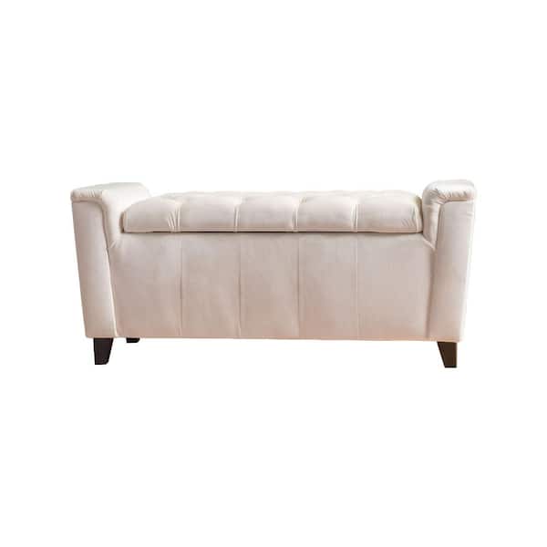 Unbranded Wood Outdoor Storage Ottoman with Beige Cushion-Stylish and Functional Ottoman for Extra Storage and Comfort