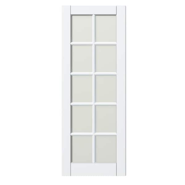 28 in. x 80 in. 10-Lite, White Primed, No Bore, Frosted Glass, Composite MDF Interior Door Slab