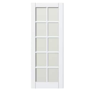 30 in. x 80 in. 10 Lite, Frosted Glass White Primed, No Bore, Finished, Solid Hybrid Core, MDF Wood Interior Door Slab