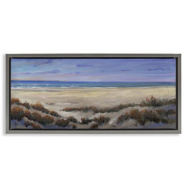 Stupell Industries Traditional Grassy Beach by Regina Moore Gray Floater Frame Coastal Graphic Art Print 11 in. x 25 in.