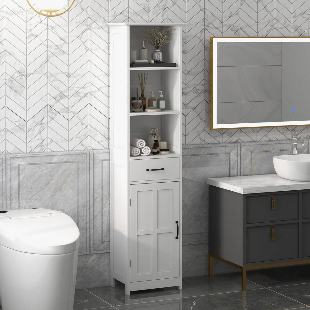 White Tall Bathroom Storage Cabinet with Adjustable Shelves