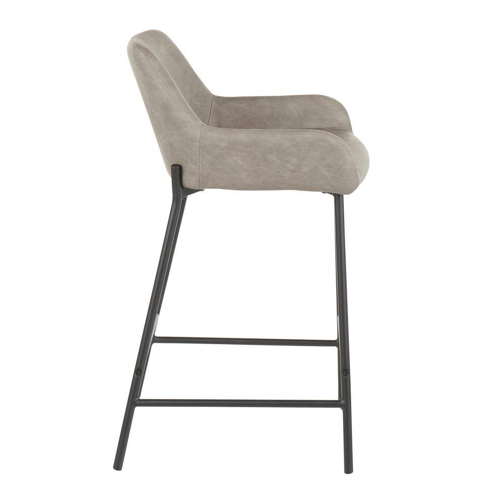 Daniella Industrial Black Metal Frame Counter Stools with Grey Faux Leather - Set of 2