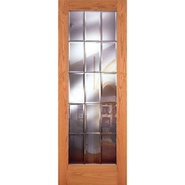 Feather River Doors 32 in. x 80 in. 15 Lite Unfinished Oak Clear Bevel Zinc Woodgrain Interior Door Slab