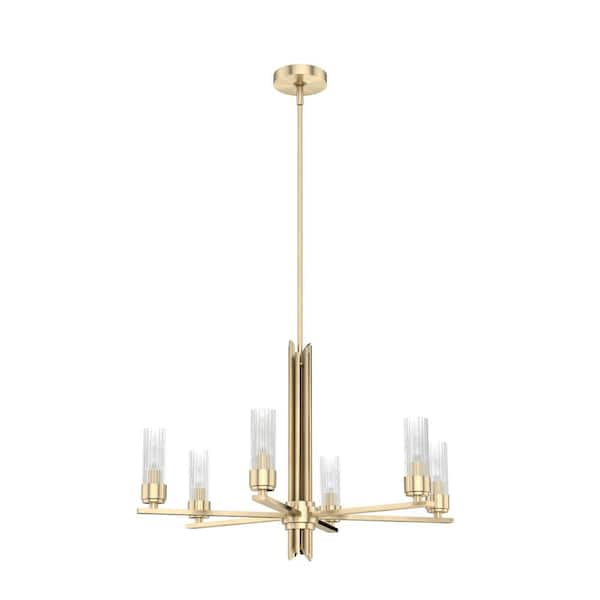 Gatz 6-Light Alturas Gold Candlestick Chandelier with Ribbed Glass Shades