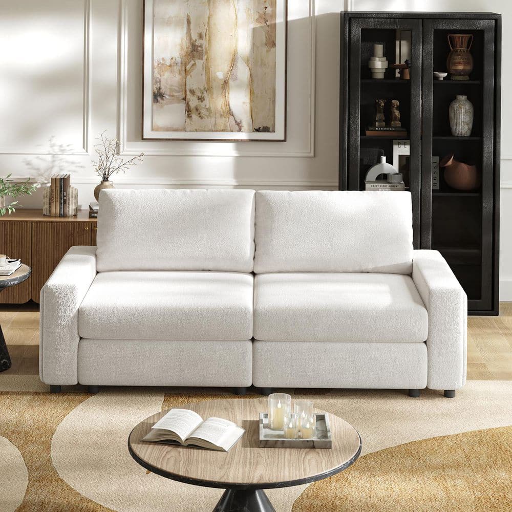 JAYDEN CREATION Penelope 89 in. Polyester Sectional Sofa in Ivory