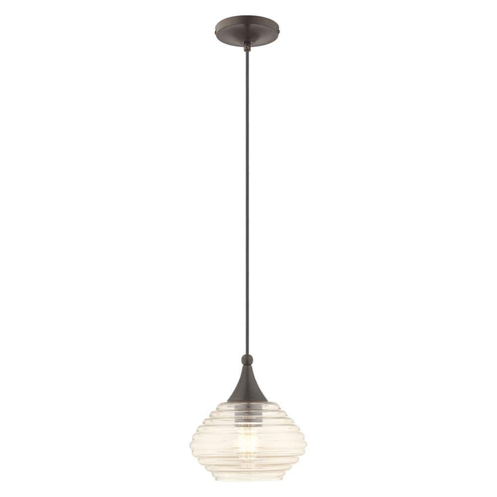English Bronze Mini Pendant with Champagne Glass Shade