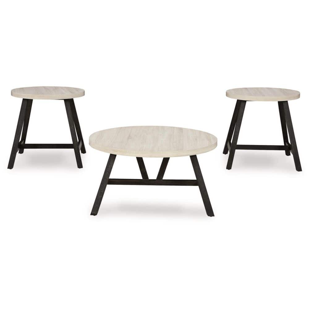 Modern Black and White Round Table Set with Wood Grain