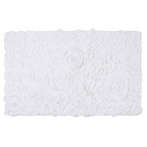 Bell Flower Collection 100% Cotton Tufted Bath Rugs, 21 in. x34 in. Rectangle, White