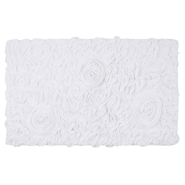 Bell Flower Collection 100% Cotton Tufted Bath Rugs, 21 in. x34 in. Rectangle, White