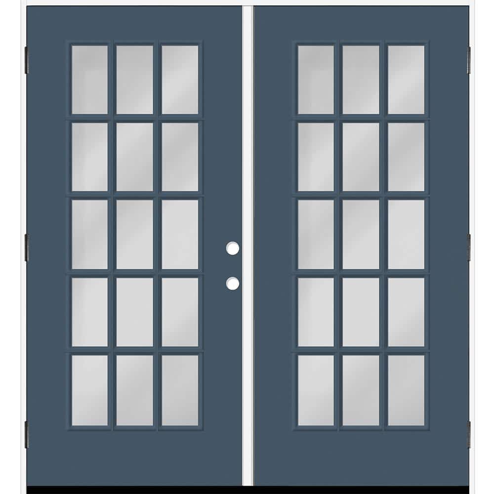 Reliant 72 in. x 80 in. Full Lite 15L Clear Glass RHOS Dark Denim Finish Fiberglass Double Prehung Front Door 4 in. Jamb price history on PriceWatchPro