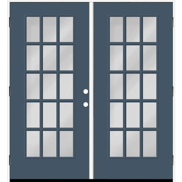 Steves & Sons Reliant 64 in. x 80 in. FullLite 15L-SDL ClearGlass RHOS Dk.Denim Finish Fiberglass Double Prehung Front Door w/4in.Jamb