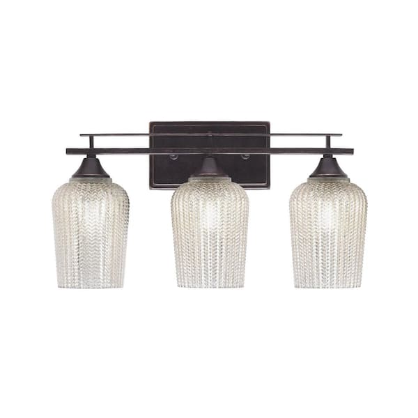 Unbranded Ontario 20 in. 3-Light Vanity Light Dark Granite Silver Textured Glass Shade