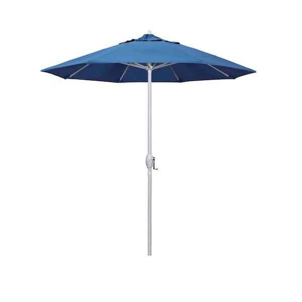 California Umbrella 7.5 ft. Matted White Aluminum Market Patio Umbrella Auto Tilt in Frost Blue Olefin
