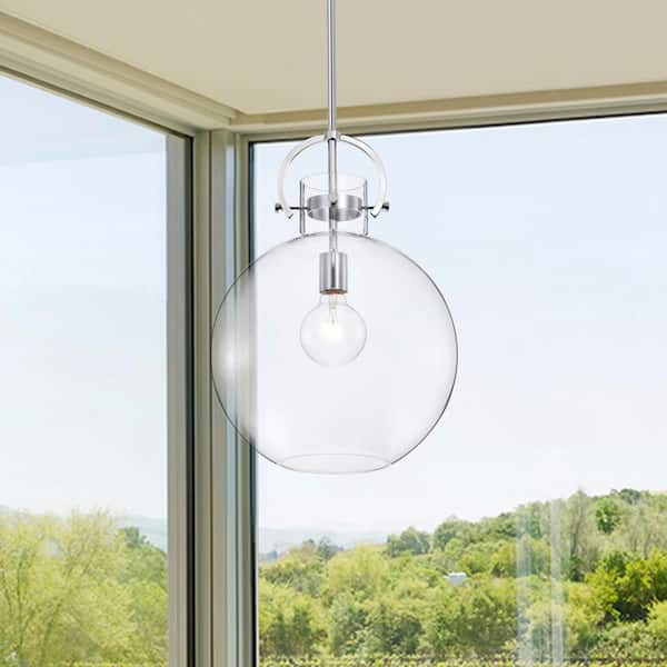 Essence 60-Watt 1-Light Contemporary Chrome Pendant Light with Globe Shaped Clear Glass Shade, Bulb Not Included