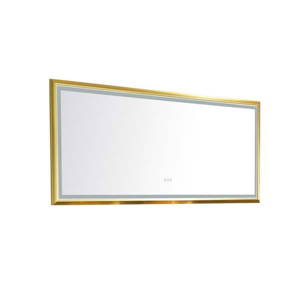 Interbath 48 in. W x 30 in. H Large Rectangular Framed Dimmable Wall Bathroom Vanity Mirror in Brushed Gold