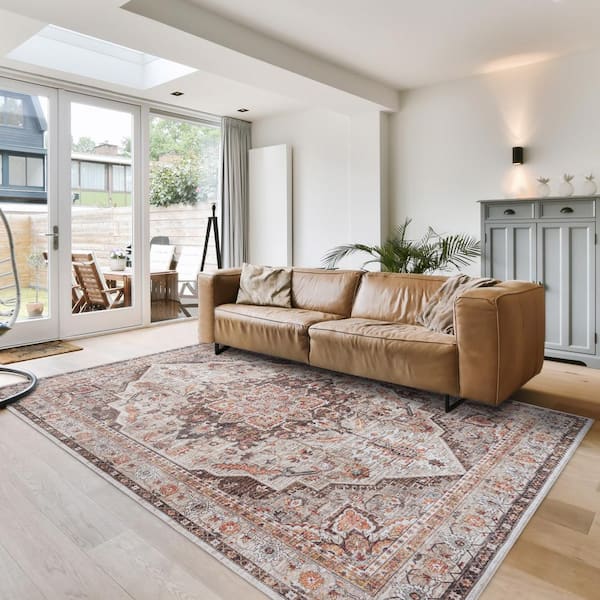 Soha Brown 3 ft. x 5 ft. Crystal Print Polyester Digitally Printed Area Rug