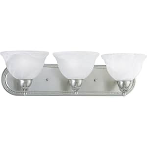 Avalon Collection 3-Light Brushed Nickel Alabaster Glass Traditional Bath Vanity Light