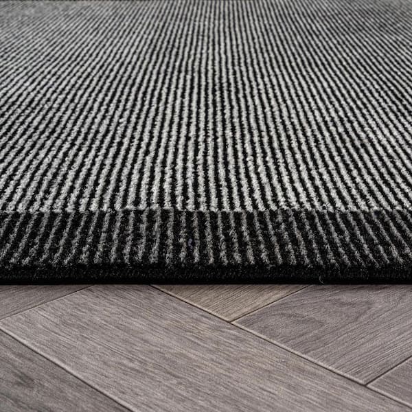 Modern Geometric Stripe Bordered Runner Rug for Living Room, Bedroom, or Entryway 2 ft. x 12 ft. Gray