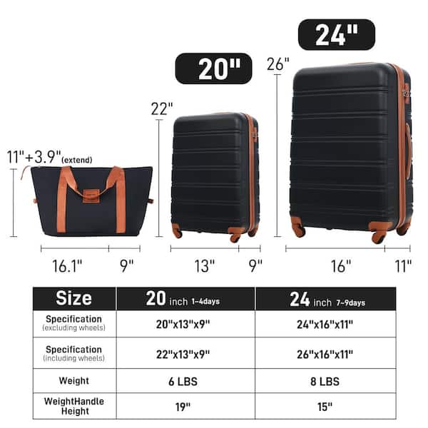 Merax 3-Piece Black and Brown Expandable ABS Hardshell Spinner 20