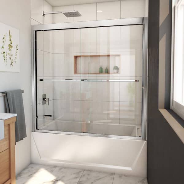 DreamLine Duet Plus 55- 59 in. W x 58 in. H Sliding Semi Frameless Tub Door in Chrome
