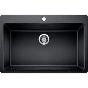 Drop-in/Undermount Granite Composite 33 in. Single Bowl Kitchen Sink in Black