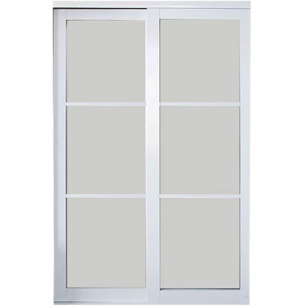 Contractors Wardrobe 48 in. x 81 in. Eclipse 3-Lite White Aluminum Frame Mystique Glass Interior Sliding Closet Door