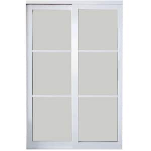 84 in. x 81 in. Eclipse 3-Lite White Aluminum Frame Mystique Glass Interior Sliding Closet Door