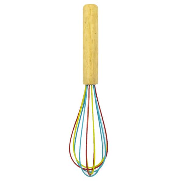 ExcelSteel 8.75 in. Silicone Tri-Color Whisk with Wooden Handle