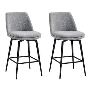 Cecily 27 in. Gray Multi Color High Back Metal Swivel Counter Stool with Fabric Seat (Set of 2)
