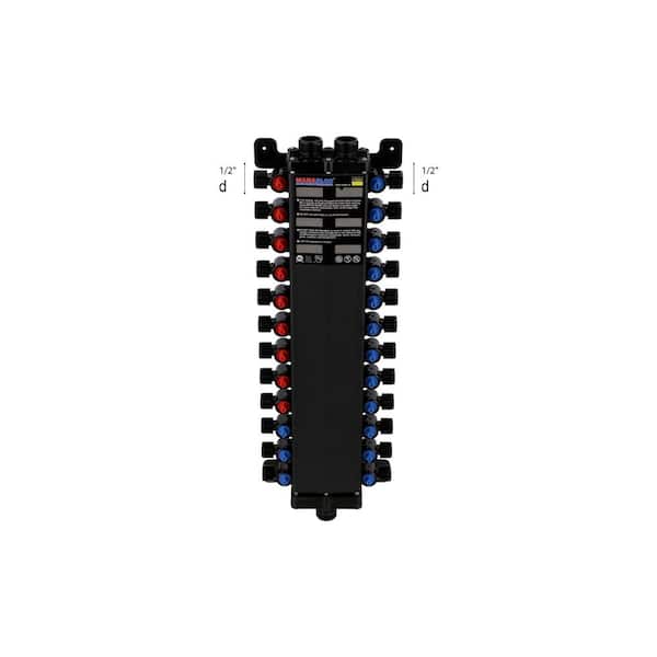Manabloc 1/2 in. Press x 24 port Polysulfone Distribution Manifold (9 Hot/15 Cold)
